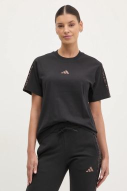 Bavlnené tričko adidas Essentials Animal dámske, čierna farba, JM5868