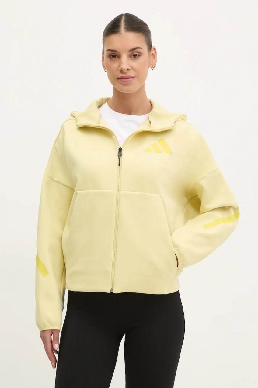 Mikina adidas Z.N.E. dámska, žltá farba, s kapucňou, s potlačou, JJ4753