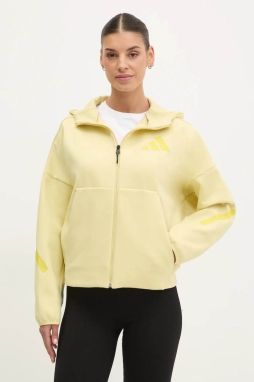 Mikina adidas Z.N.E. dámska, žltá farba, s kapucňou, s potlačou, JJ4753