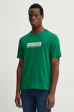 Bavlnené tričko Tommy Hilfiger pánske, zelená farba, s potlačou, MW0MW39149