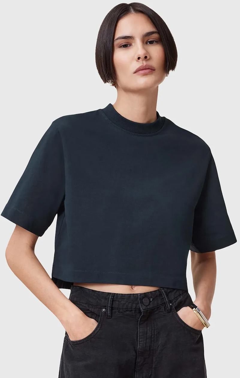 Bavlnené tričko AllSaints LOTTIE TEE dámske, tmavomodrá farba, W132JA