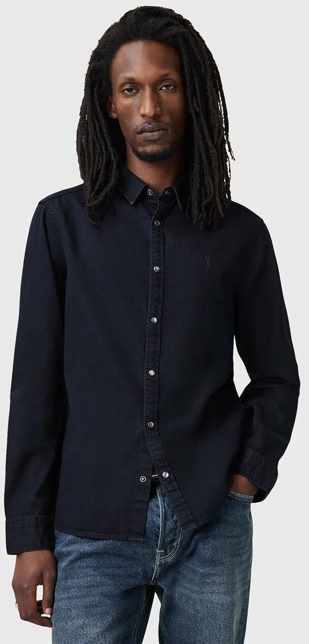 Rifľová košeľa AllSaints GLEASON LS SHIRT pánska, čierna farba, regular, s klasickým golierom, M165SB
