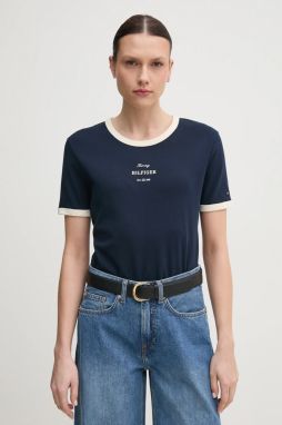 Bavlnené tričko Tommy Hilfiger dámske, tmavomodrá farba, WW0WW44586