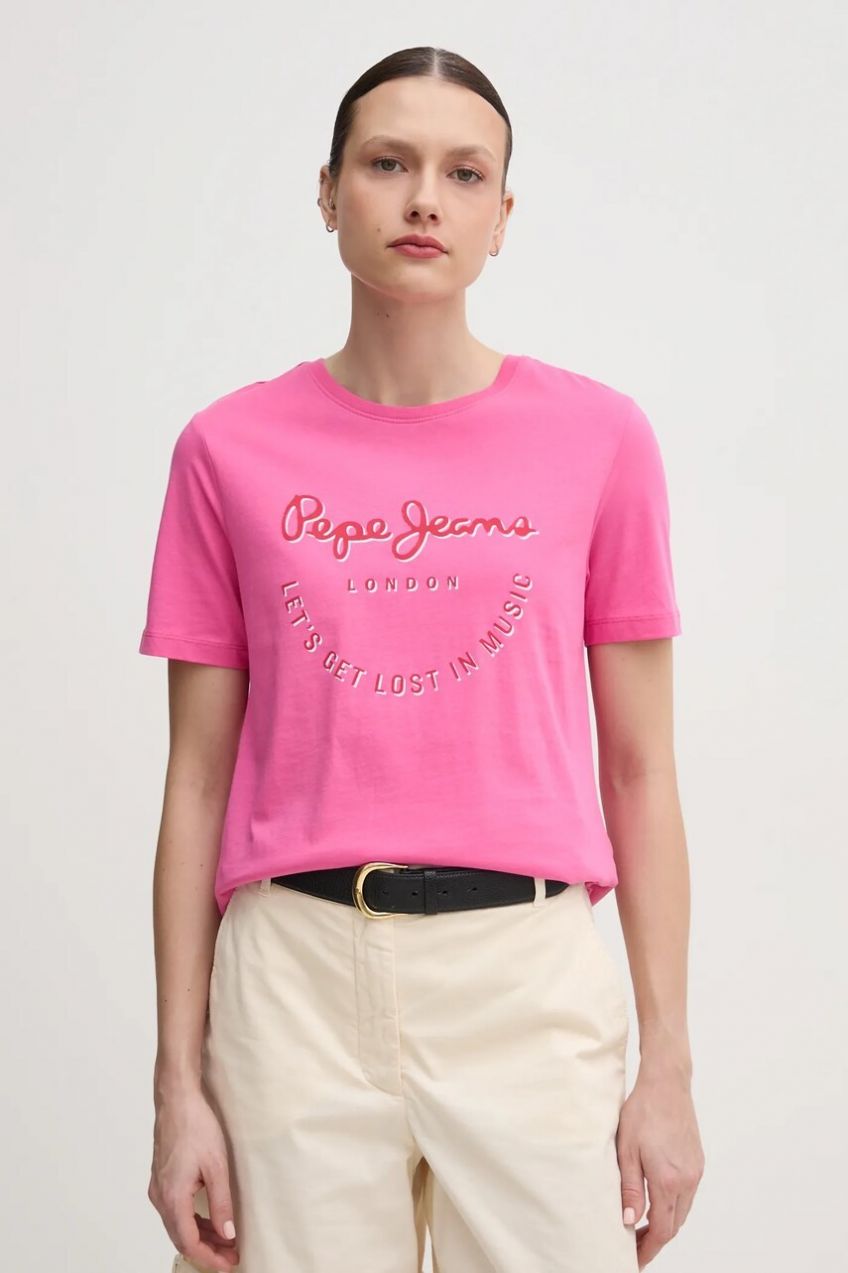 Bavlnené tričko Pepe Jeans RUMER dámske, ružová farba, PL506072
