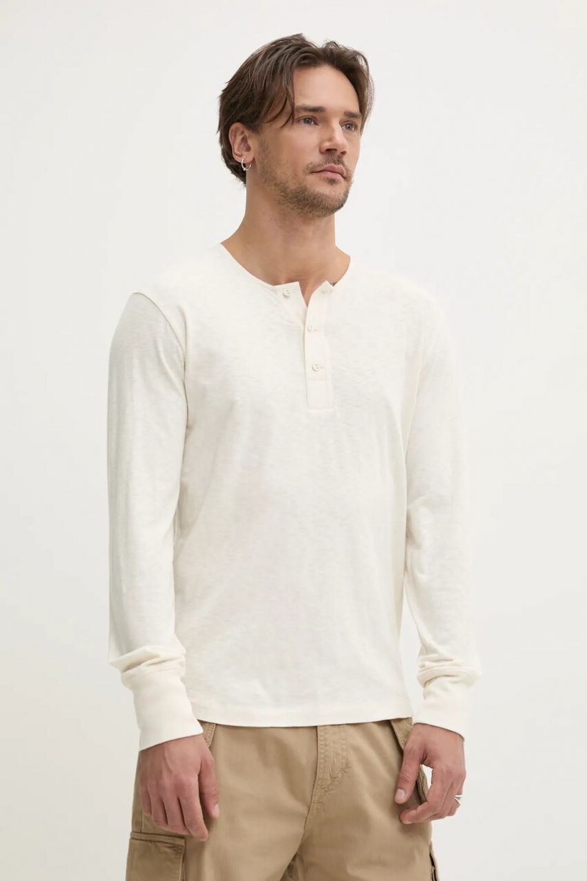 Bavlnené tričko s dlhým rukávom Superdry béžová farba, jednofarebné, M6010880A-C1T