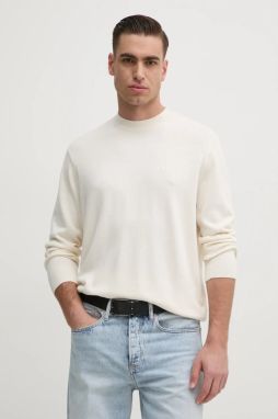 Sveter s prímesou hodvábu Armani Exchange pánsky, béžová farba, tenký, XM000338 AF12291