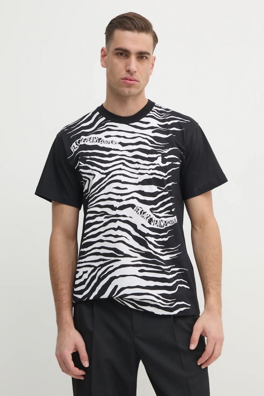 Bavlnené tričko Versace Jeans Couture pánsky, čierna farba, vzorovaný, 78GAH6RZ JS463