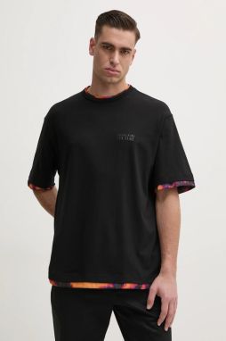 Bavlnené tričko Versace Jeans Couture pánske, čierna farba, s potlačou, 78GAH6X1 J0001