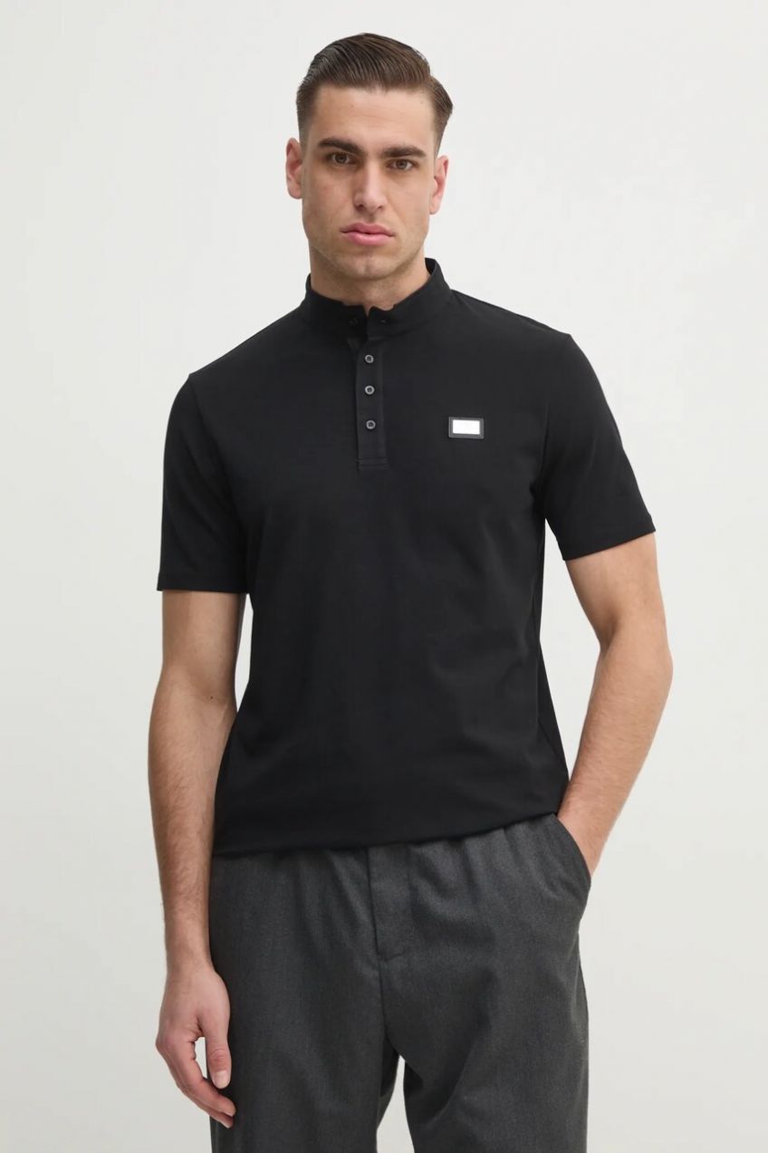 Polo tričko Karl Lagerfeld pánske, čierna farba, s nášivkou, 551221.745089