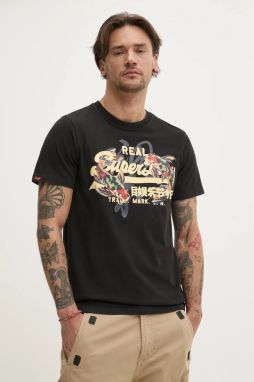 Bavlnené tričko Superdry pánske, čierna farba, s potlačou, M1012111A-02A