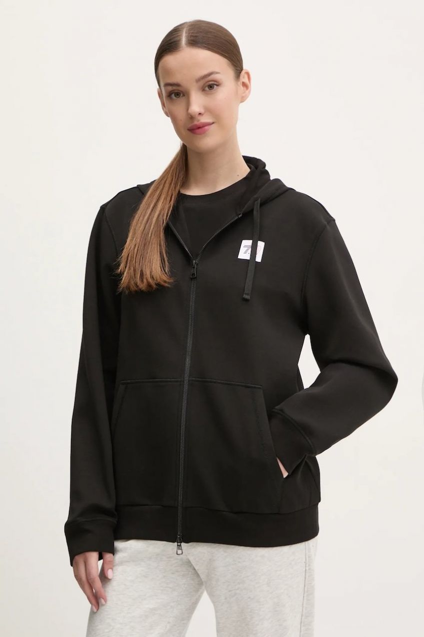 Mikina EA7 Emporio Armani dámska, čierna farba, s kapucňou, s potlačou, AF12116.7X000044