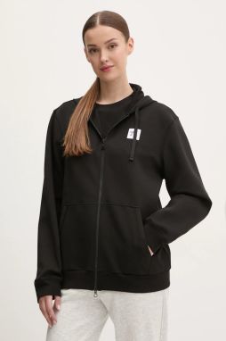 Mikina EA7 Emporio Armani dámska, čierna farba, s kapucňou, s potlačou, AF12116.7X000044