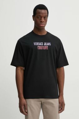 Bavlnené tričko Versace Jeans Couture pánske, čierna farba, s potlačou, 78GAHC02 CJ01C