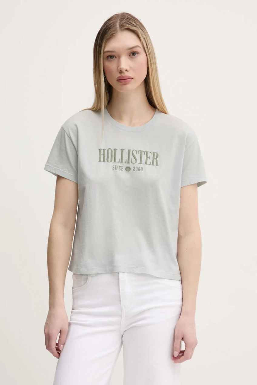 Bavlnené tričko Hollister Co. dámske, šedá farba, KI357-5000