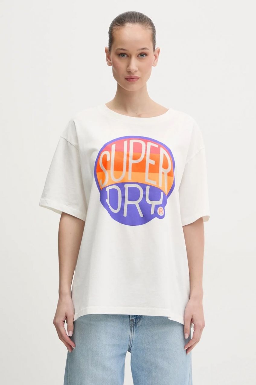 Bavlnené tričko Superdry dámske, biela farba, W1011752A-71D