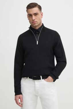 Sveter s prímesou vlny Armani Exchange pánsky, čierna farba, tenký, s polorolákom, 6DZM6L ZM5BZ