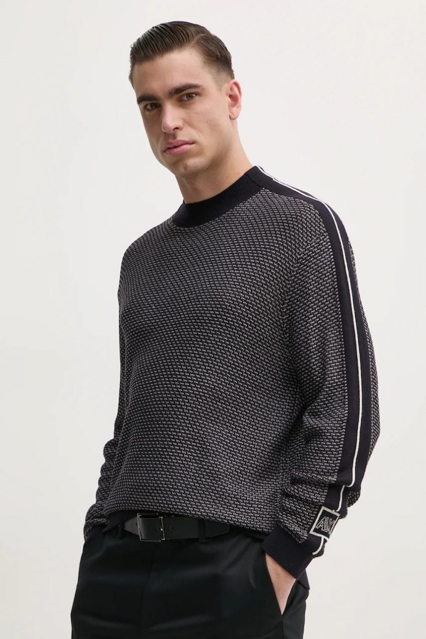 Vlnený sveter Armani Exchange pánsky, tmavomodrá farba, tenký, 6DZM2X ZM4MZ