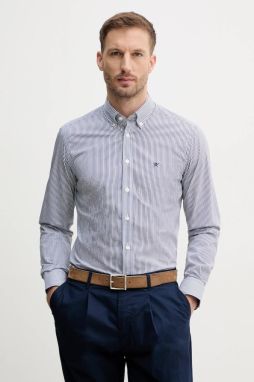 Košeľa Hackett London pánska, tmavomodrá farba, voľný strih, s klasickým golierom, HM3010261