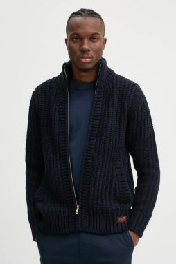 Kardigán s prímesou vlny Superdry pánsky, tmavomodrá farba, M6110591A-4BL