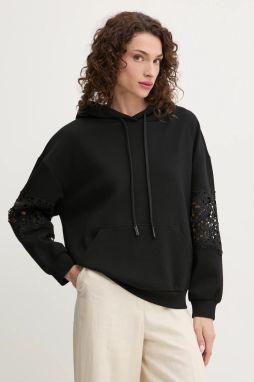 Mikina Twinset dámska, čierna farba, s kapucňou, jednofarebná, 251TP2700