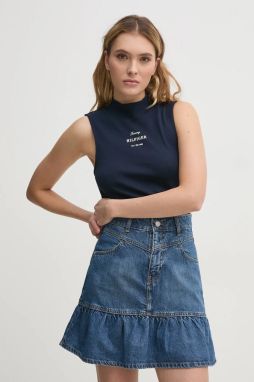 Bavlnený top Tommy Hilfiger tmavomodrá farba, s polorolákom, WW0WW44573