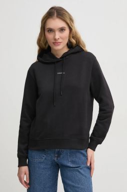 Bavlnená mikina Calvin Klein Jeans dámska, čierna farba, s kapucňou, s nášivkou, J20J225364