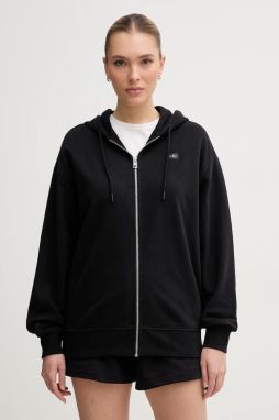 Bavlnená mikina Calvin Klein Jeans dámska, čierna farba, s kapucňou, jednofarebná, J20J225367