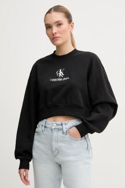 Bavlnená mikina Calvin Klein Jeans dámska, čierna farba, s potlačou, J20J225544