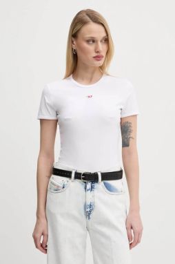 Bavlnené tričko Diesel T-UNCUTIE-LONG-D T-SHIRT dámske, biela farba, A14962.0GRAI