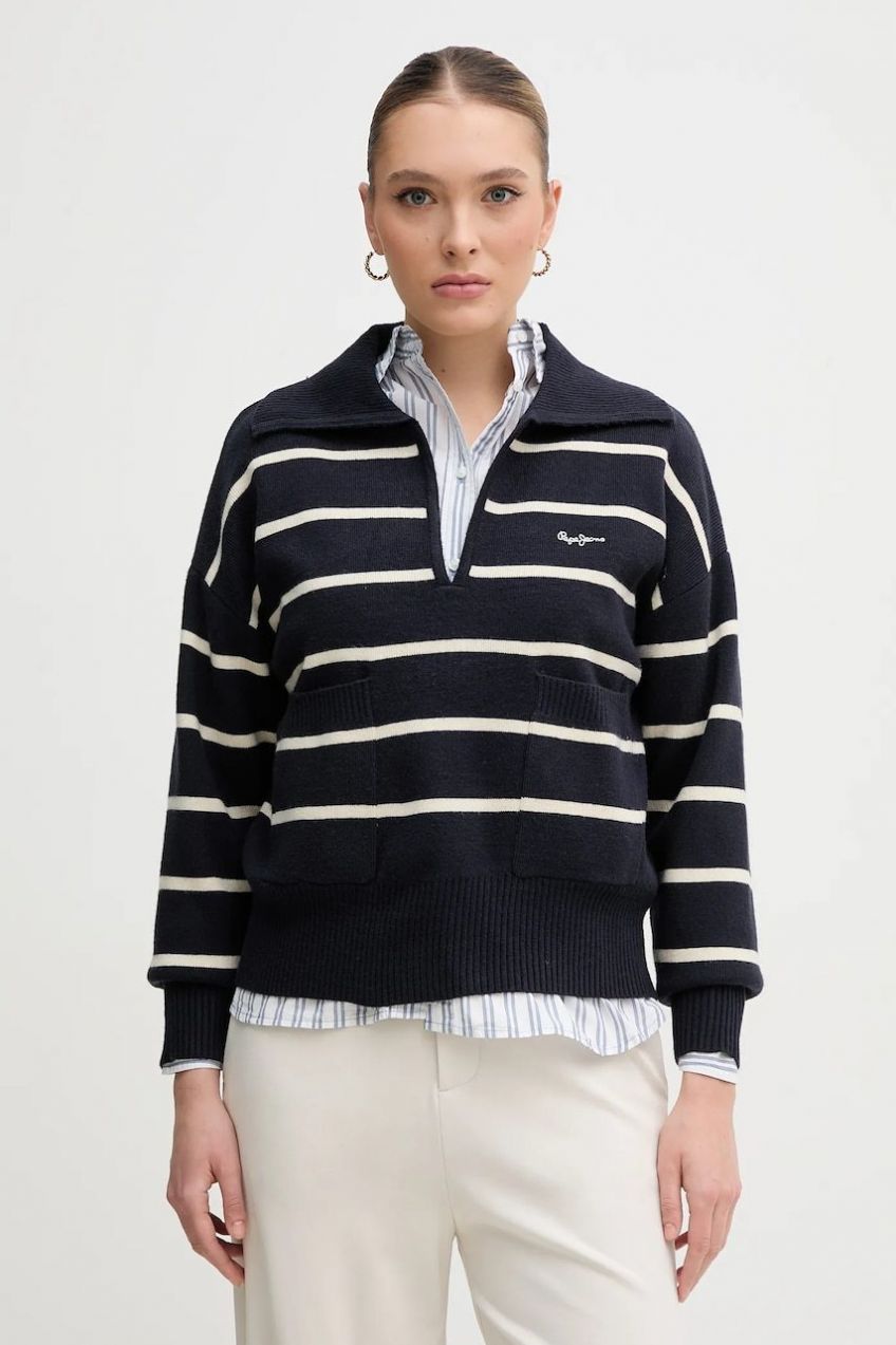 Sveter Pepe Jeans PRISCILLA dámsky, tmavomodrá farba, tenký, PL702272