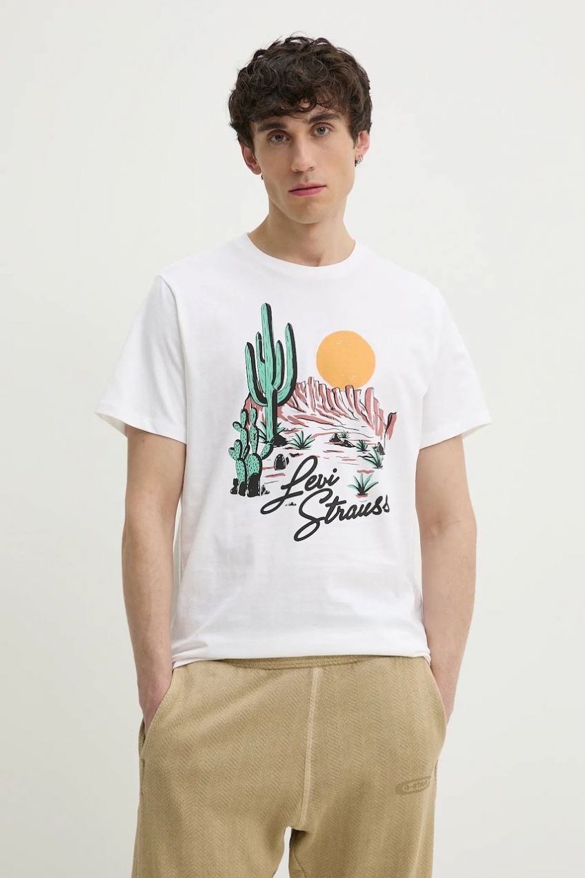 Bavlnené tričko Levi's GRAPHIC CREWNECK TEE pánske, biela farba, s potlačou, 22491