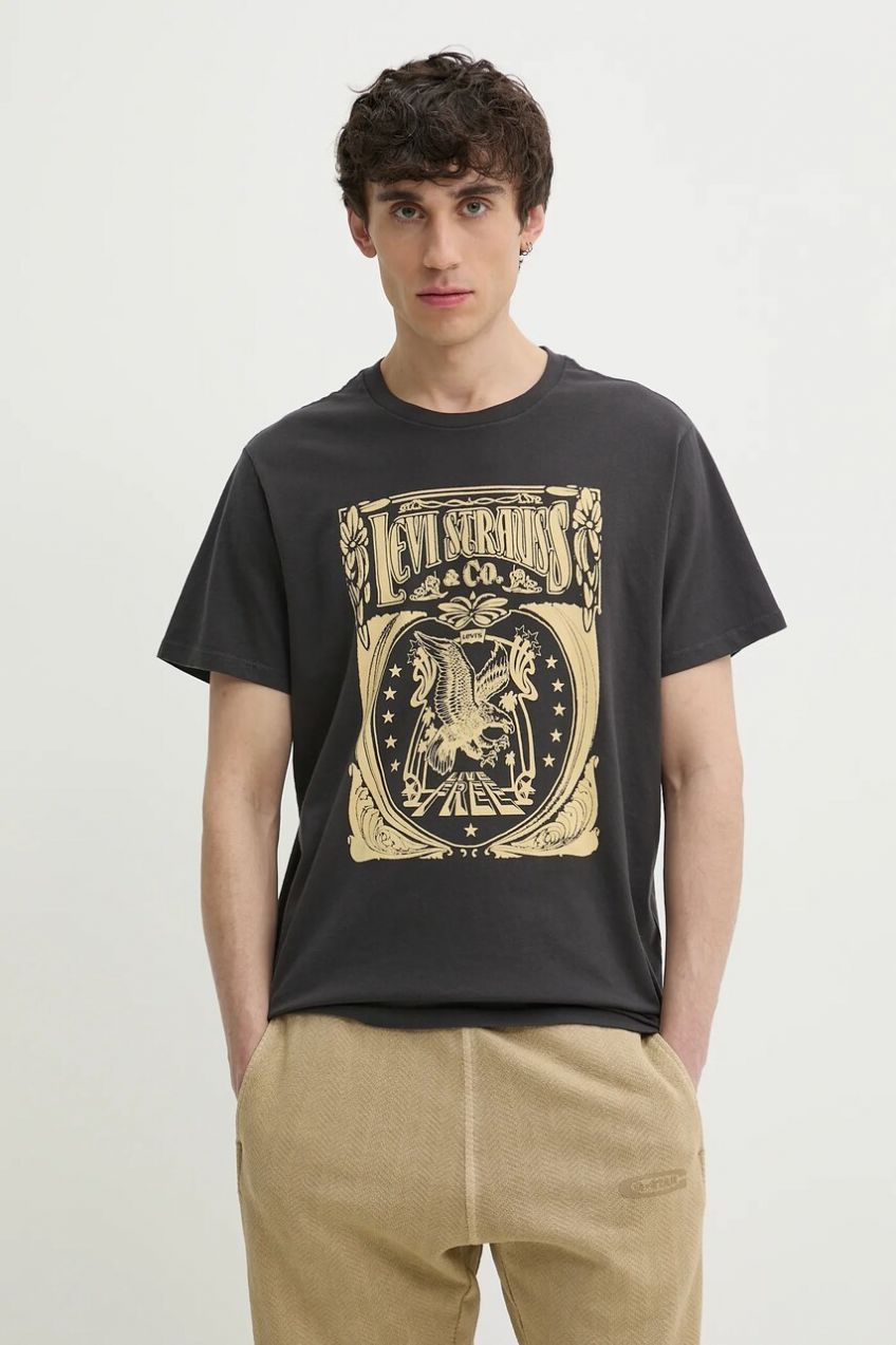 Bavlnené tričko Levi's GRAPHIC CREWNECK TEE pánske, šedá farba, s potlačou, 22491