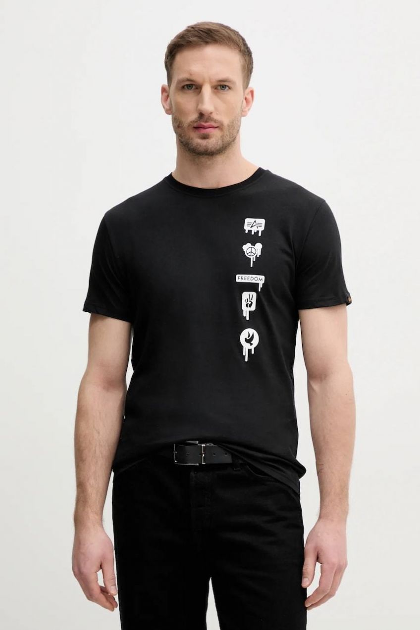 Bavlnené tričko Alpha Industries Freedom T pánske, čierna farba, s potlačou, 156539