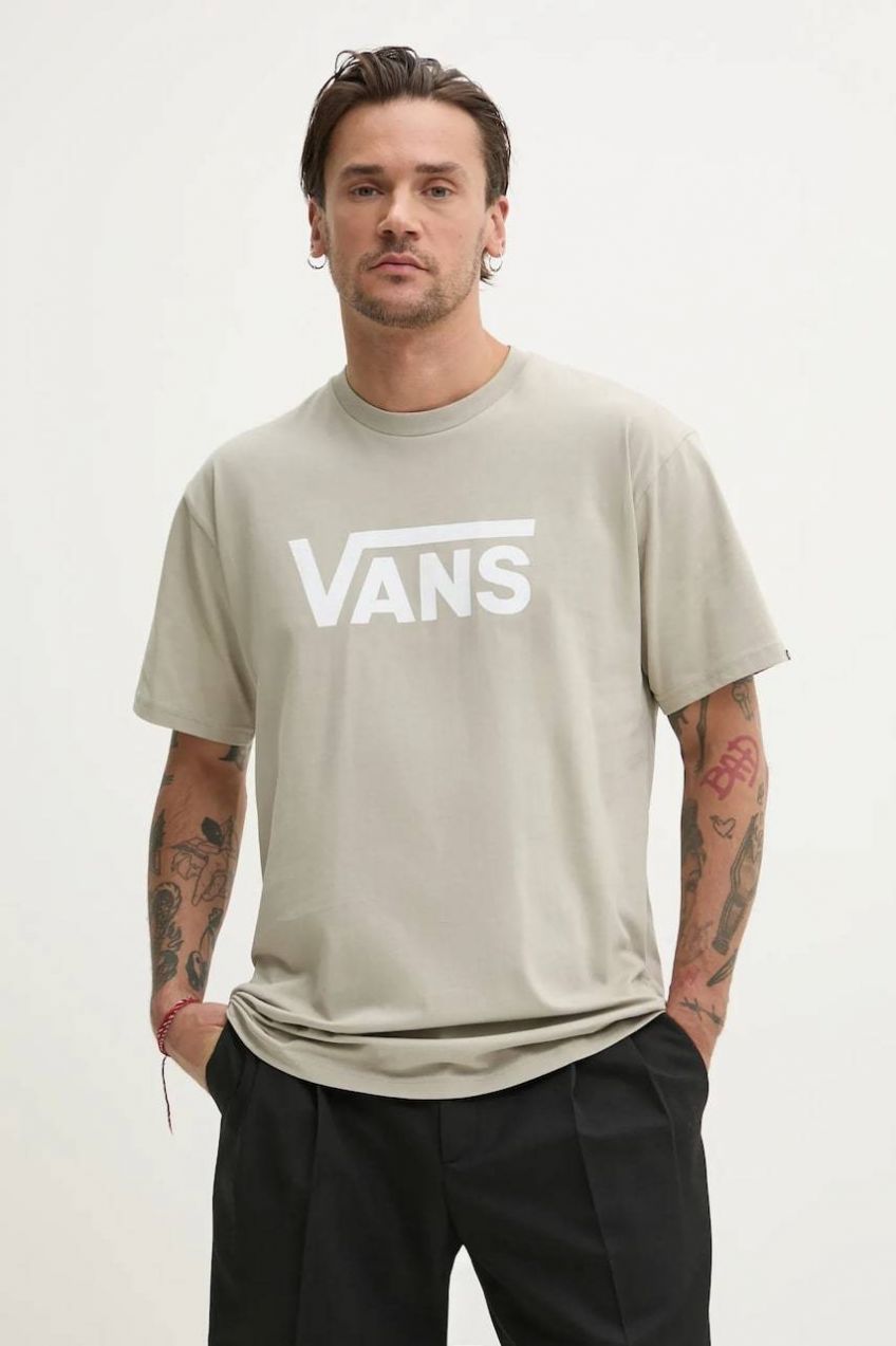 Bavlnené tričko Vans pánske, béžová farba, s potlačou, VN000GGGZUJ1