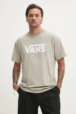 Bavlnené tričko Vans pánske, béžová farba, s potlačou, VN000GGGZUJ1