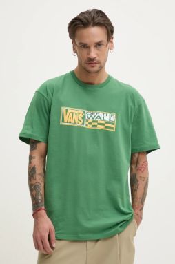 Bavlnené tričko Vans pánske, zelená farba, s potlačou, VN000NHMBR11