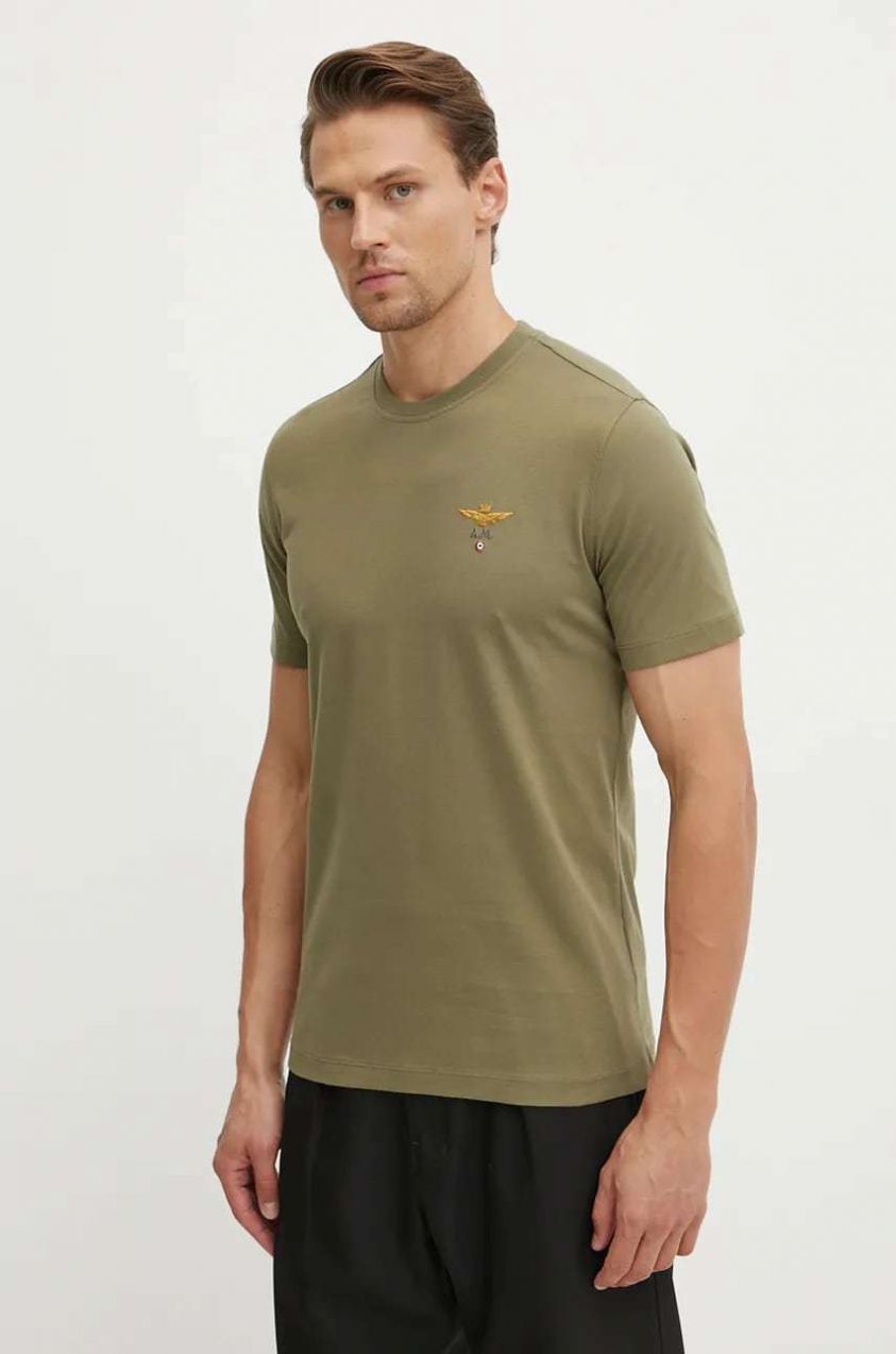 Bavlnené tričko Aeronautica Militare pánske, zelená farba, s nášivkou, TS1580J372
