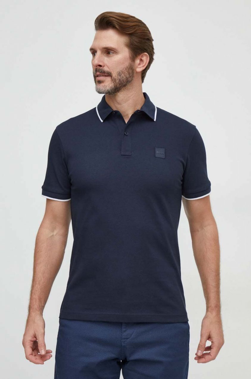 Polo tričko BOSS Orange pánske, tmavomodrá farba, jednofarebný, 50507699