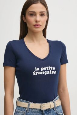 Bavlnené tričko La Petite Française THIBAULT dámske, tmavomodrá farba, THIBAULT