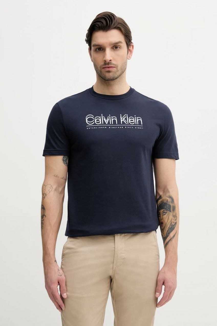 Bavlnené tričko Calvin Klein pánske, tmavomodrá farba, s potlačou, K10K114149