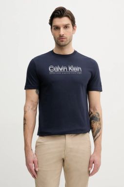 Bavlnené tričko Calvin Klein pánske, tmavomodrá farba, s potlačou, K10K114149