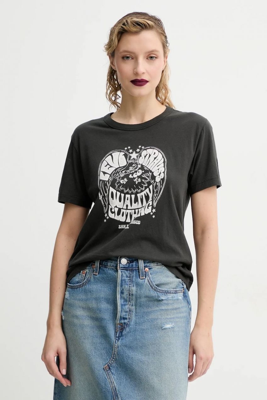 Bavlnené tričko Levi's GRAPHIC ICONIC TEE dámske, čierna farba, A8802