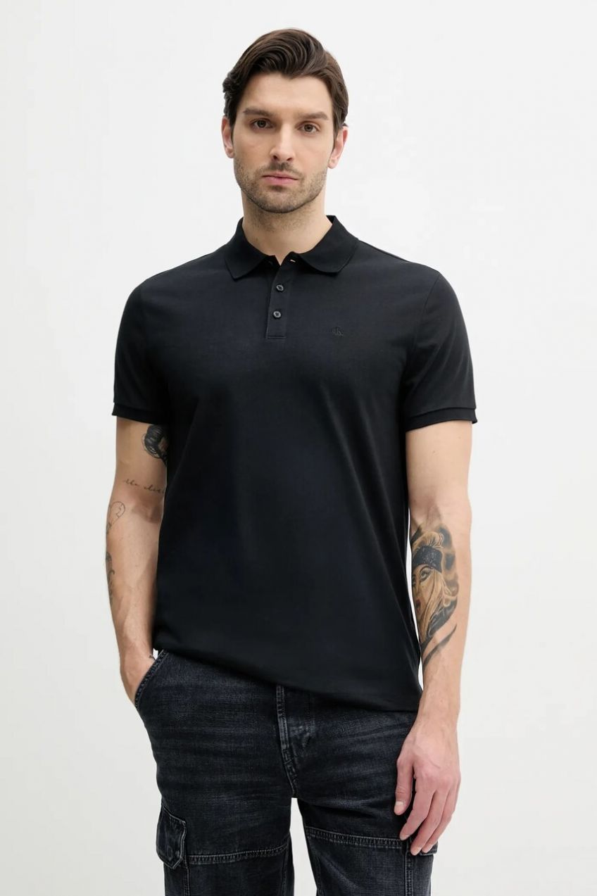 Polo tričko Calvin Klein Jeans pánske, čierna farba, jednofarebné, LV040HM281