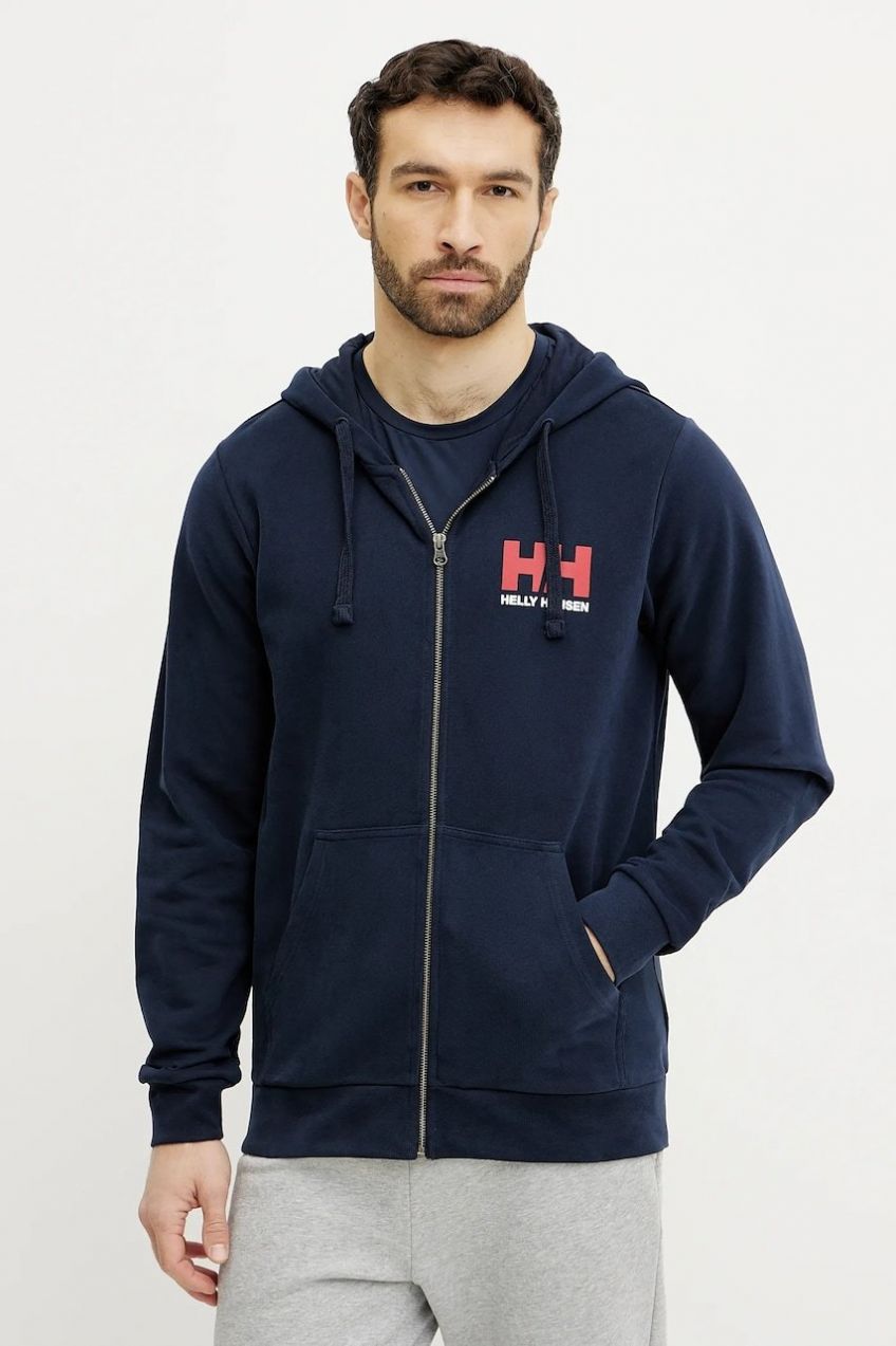 Bavlnená mikina Helly Hansen HH LOGO pánska, tmavomodrá farba, s kapucňou, s potlačou, 30393