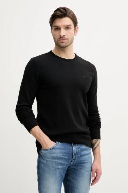 Tričko s dlhým rukávom BOSS Orange pánske, čierna farba, jednofarebné, 50520725