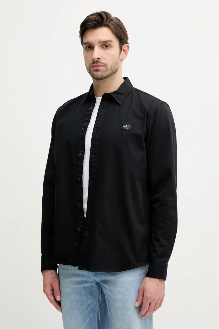 Košeľa Calvin Klein Jeans pánska, čierna farba, regular, s klasickým golierom, J30J327585