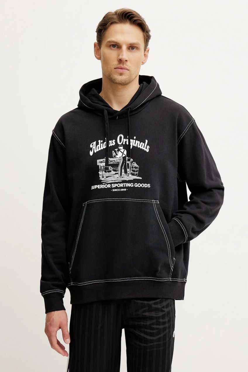 Bavlnená mikina adidas Originals Wabash pánska, čierna farba, s kapucňou, s potlačou, JP4483