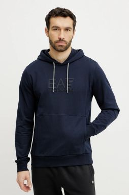 Mikina EA7 Emporio Armani pánska, tmavomodrá farba, s kapucňou, s potlačou, AF13512.7M000230