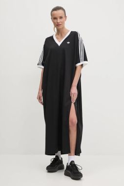 Bavlnené šaty adidas Originals V-NECK DRESS čierna farba, maxi, rovný strih, JX9219