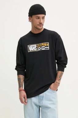 Bavlnené tričko s dlhým rukávom Vans čierna farba, s potlačou, VN000M3ZBLK1